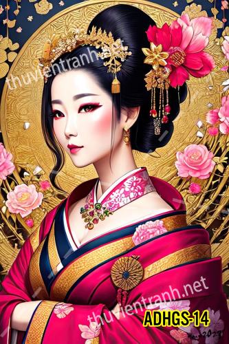 Tranh dán tường hoa cô gái Geisha Nhật Bản-ADHGS-14 - Tranh tường chất lượng cao